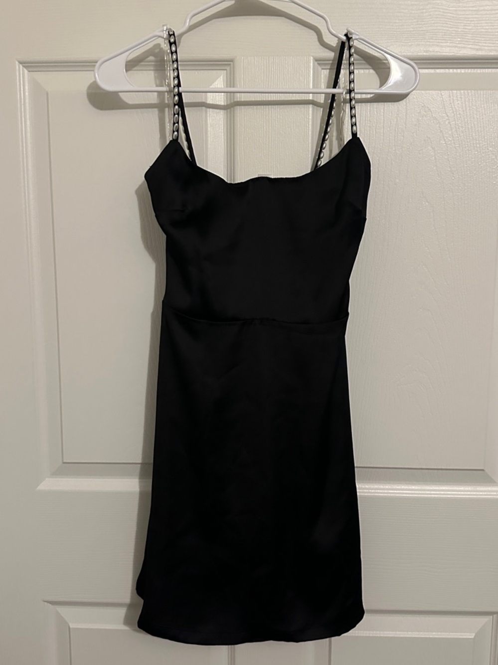 Princess Polly Black Satin Mini Dress with Beaded Straps